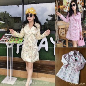 SRS Mini SuiT DreSS สูทสั้น สูทลายดอก ผ้าพิมพ์ลายสวย มินิสูท มินิเดรสทรงสูท สวยเก๋ แต่งกระดุมทอง งานปักมุก ป้าย Orange