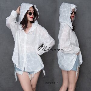 (Whitetheme) V1 SnoW WhitE LacE HooD HoodiE ToP เสื้อฮูด เสื้อสีขาวปักดอกไม้ เสื้อมีฮูดสีขาว แสนน่ารัก