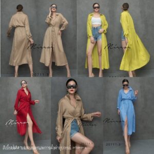 StreeT ChiC Maxi DreSS เดรสเชิ้ต ใส่ได้2แบบใส่เป็น เสื้อคลุมตัวยาว สุดชิค หรือติดกระดุมเป็น เดรสตัวยาว มีเชือกรูดเอว