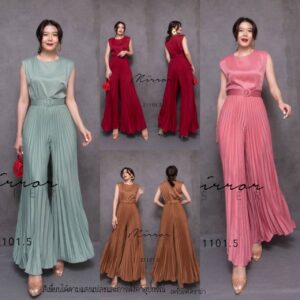 MadaM PleaT JumpsuiT จั้มสูทคุณนาย จั้มสูทมาดาม แขนกุดกางเกงขาบานอัดพลีท มาพร้อมเข็มขัดเข้าชุด จั้มสูทแขนกุด