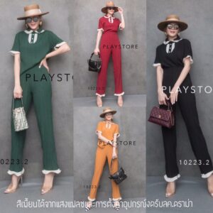 ฟรีไซส์ เซ็ทเสื้อกางเกง texture ผ้าย่นยืดใส่สบาย เสื้อเก๋มีดีเทล กางเกงชายระบาย ขนาดในรายละเอียด (