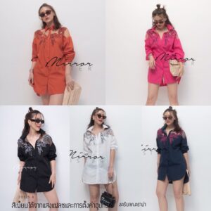 FreeDoM ShirT Long ToP เสื้อยาว / เดรสเชิ้ต มินิเดรส ตัวสั้น ช่วงอกซีทรูปักลายดอก งานปักสลับสีเก๋ๆ สวยทุกสี