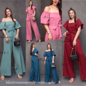 VAL Someday Special Jumpsuit จั้มสูทขายาว จั้มสูทกางเกงคอเหลี่ยม จั้มสูทแขนพอง แขนทรงชมพู่บานนิดๆ ใส่แบบปาดไหล่ก้อได้