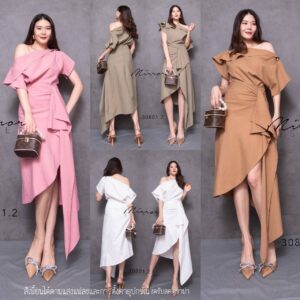 SeT Top & Skirt AsyM Design on DD day ชุดเซ็ตเสื้อกระโปรง เซ็ทสองชิ้น เสื้อไหล่เบี่ยง แต่งมุกที่ช่วงไหล่ เสื้อไหล่ตก